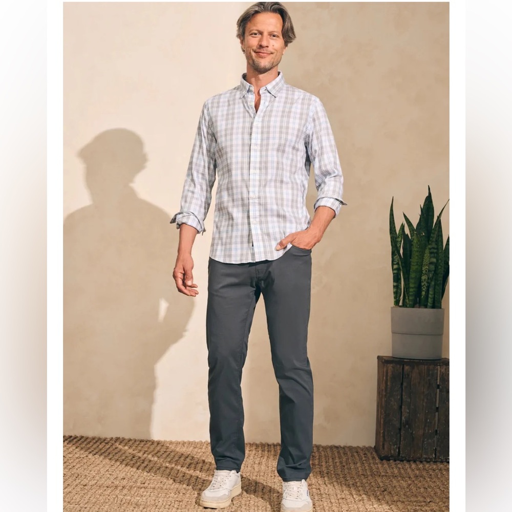 Faherty The Movement Shirt in Grey Cream Plaid